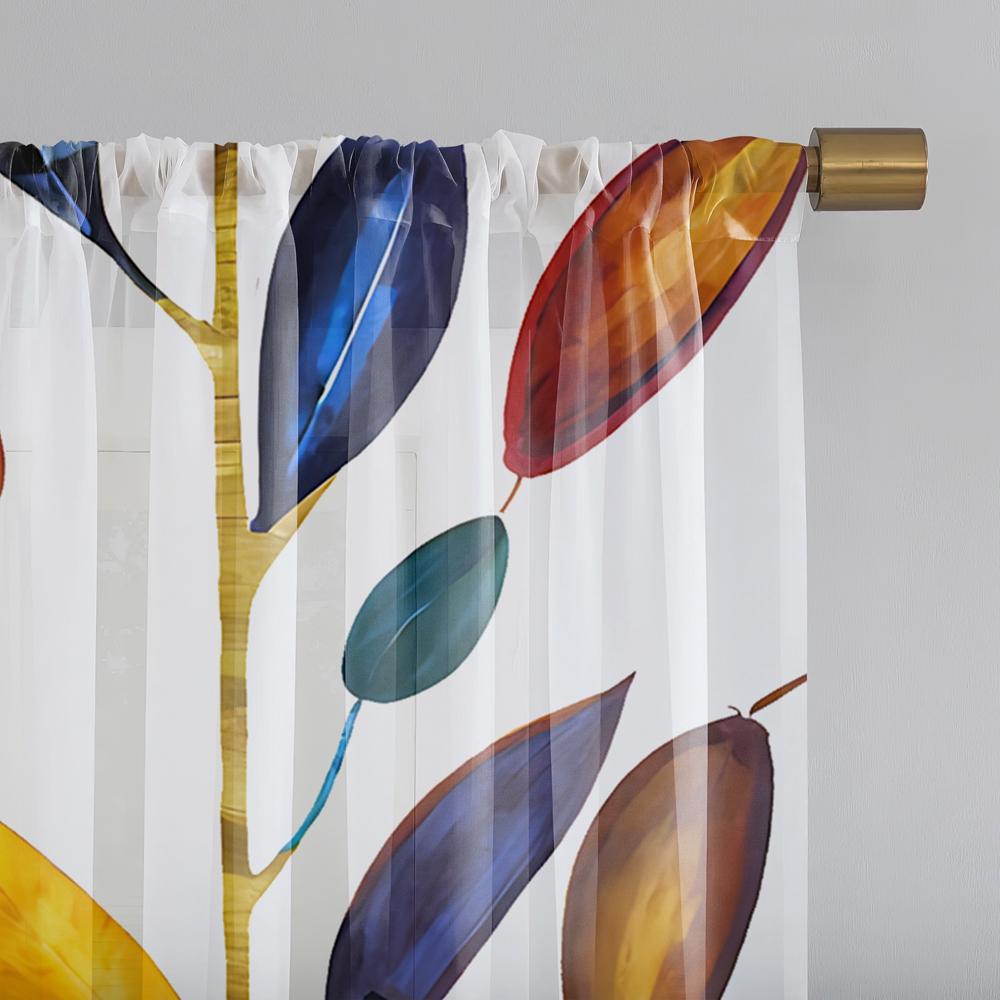 2 Pieces HD Digital Watercolor Botanical Leaf Printed Window Valance Home Decor Style Decoration Living Room Bedroom Rodding Cur