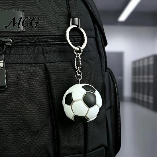 Backpack Keychain Accessory Pendant with LED Light, Realistic Football Design Keyring, Compact Flashlight Bag Decoration Night Light Gift for