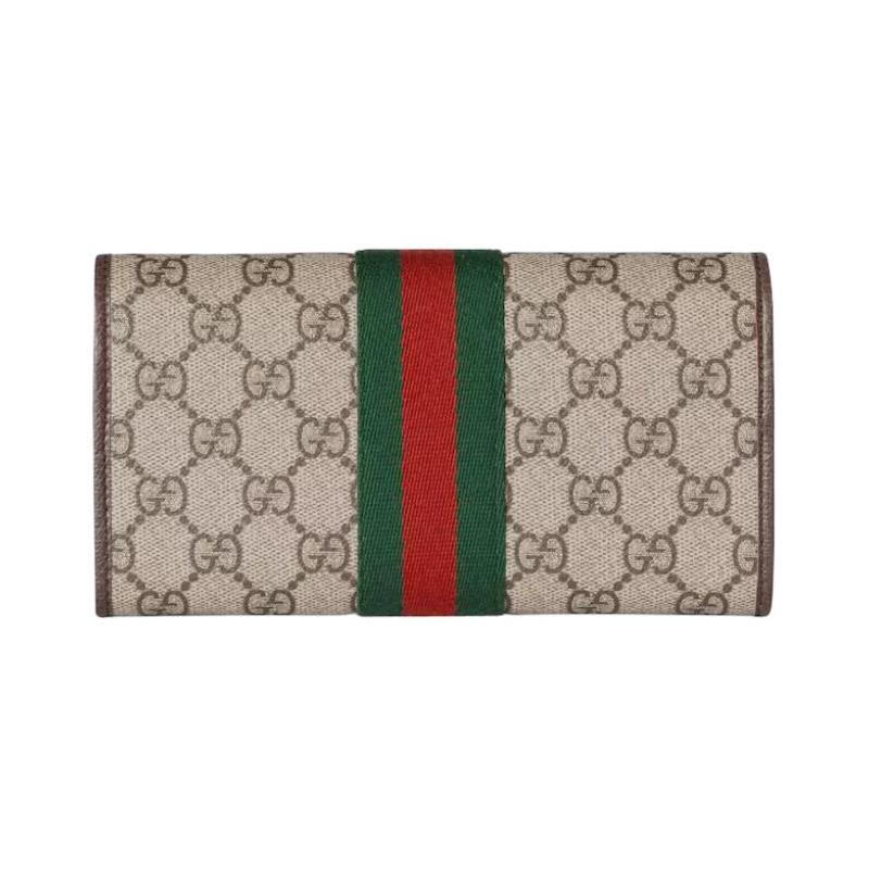 Gucci Ophidia brand logo classic canvas wallet women's beige and dark brown
