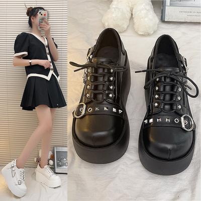 Туфли на металлической платформе в стиле японского ретро, темного готического панка, с застежкой-молнией, маленькие кожаные туфли на молнии для девушек, милые, крутые, с большой головой.