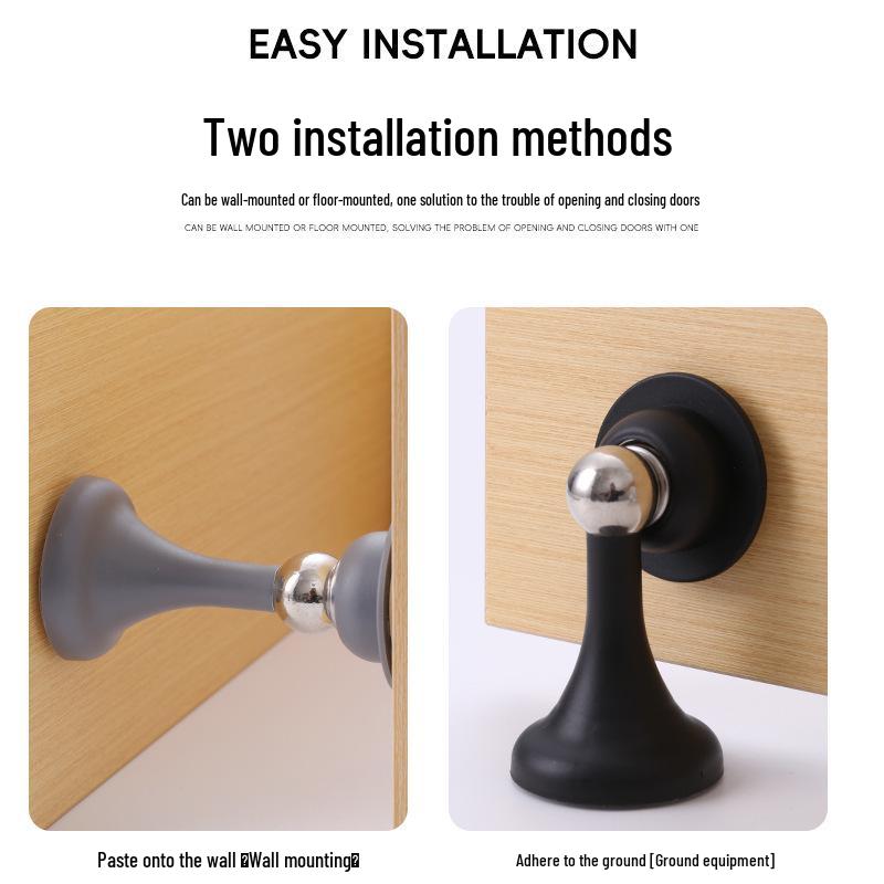 Stainless Steel Magnetic No-Drill Door Stopper - Silent, Anti-Collision, Bedroom & Bathroom Door Bumper