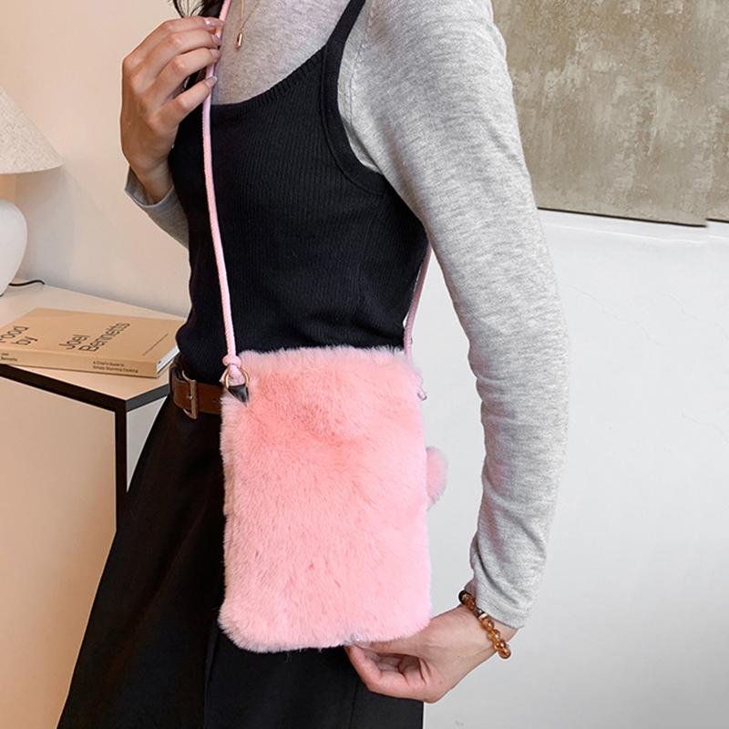 Новая плюшевая сумка через плечо для женщин, мини-плюшевый кошелек однотонного цвета, милый и универсальный для монет, чехол для мобильного телефона