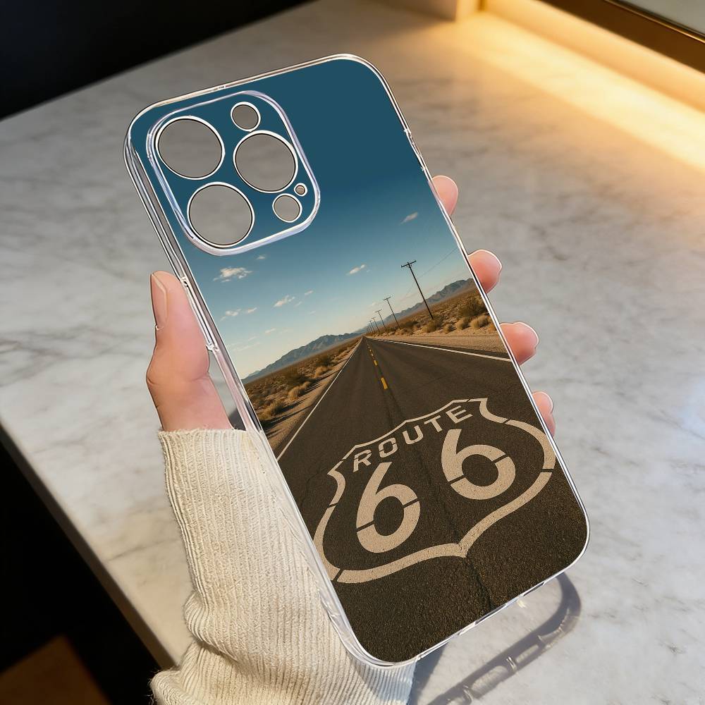 A-American R-Route 66 Phone Case Transparent Silicone Soft For iPhone 17 16 15 14 13 12 11 Mini Pro Max Plus