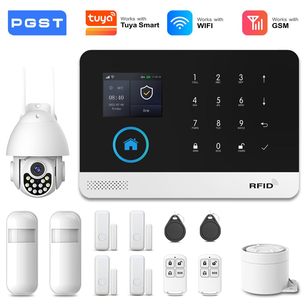 PGST 4G 2G WiFi GSM Беспроводная система сигнализации Защита безопасности дома Комплект системы сигнализации PIR-датчик Работает с Tuya Smart Life Alexa