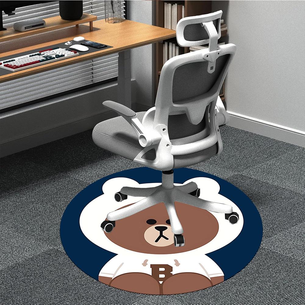 1pc Brown Bear Line Office Round Area Rug, Under Office Chairs Bedroom Living Room Home Decor a1022115