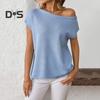 Женские топы с коротким рукавом и воротником-стойкой, однотонные футболки, весна-лето, эластичные пуловеры, топы на каждый день