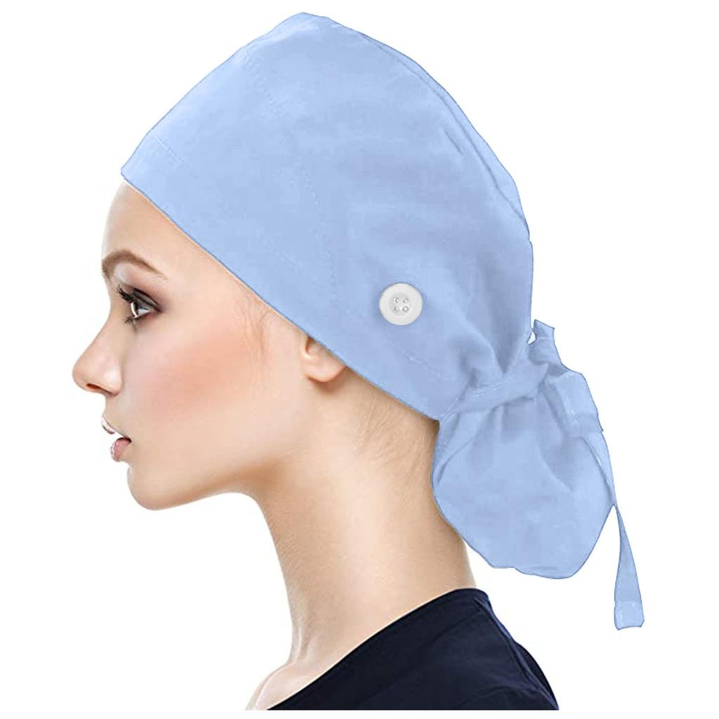 Scrub Cap With Buttons Bouffant Hat With Sweatband for Womens and Mens