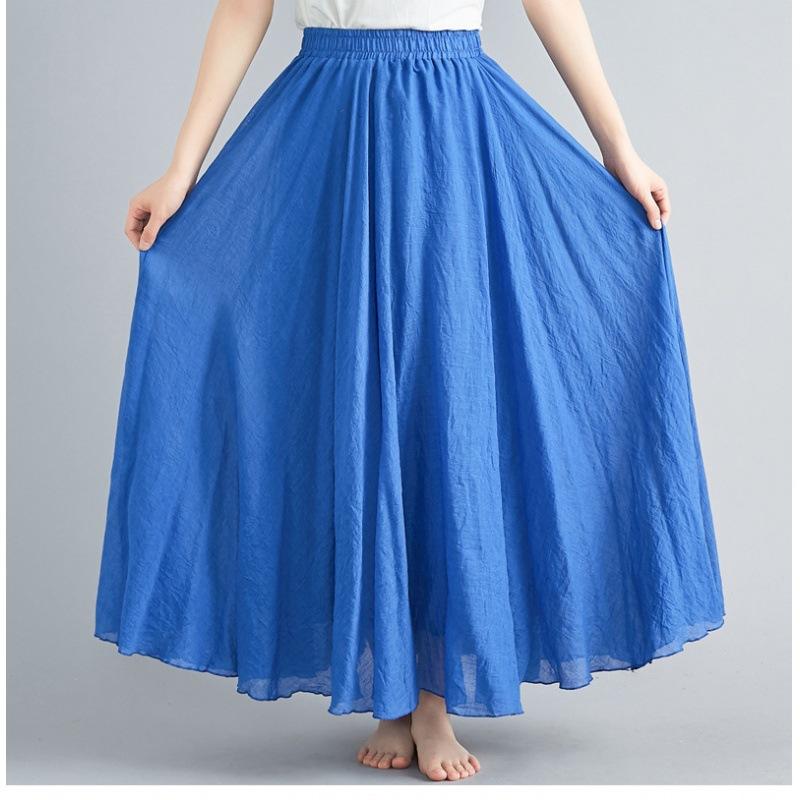 Юбка Mori Girl Artistic Plus Size из хлопка и льна, свободная талия, льняная юбка А-силуэта, длинная однотонная юбка в этническом стиле, большая юбка-свитер