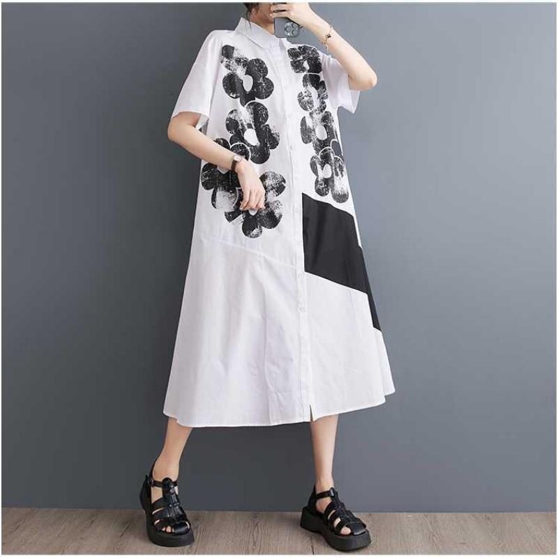 Ladies' Loose Printed Casual Sweet Short Sleeved Shirt Dress