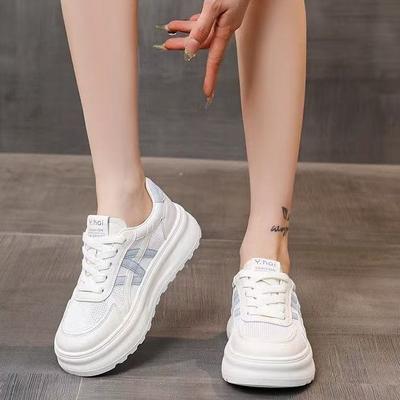 Толстая подошва, увеличивающая рост, тонкие маленькие белые туфли, женские летние новые универсальные сетчатые повседневные туфли, дышащая спортивная обувь