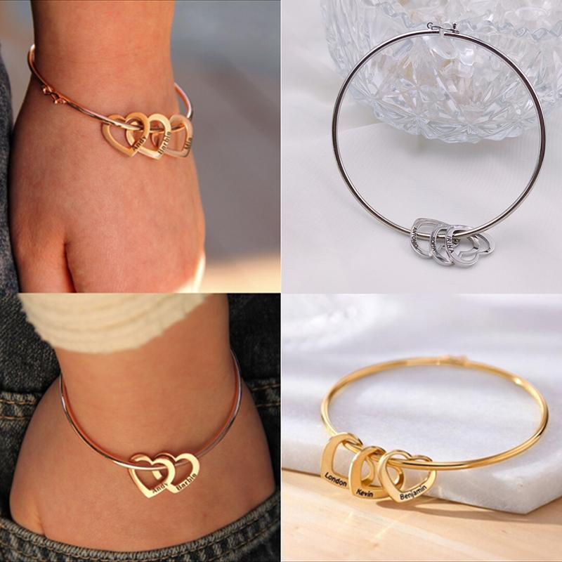 Индивидуальные браслеты с подвеской в ​​виде сердца с гравировкой для женщин, персонализированный браслет из нержавеющей стали, ювелирные изделия на день рождения подруги