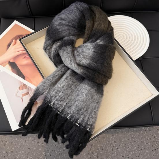 Women's Mohair Winter Scarf Cashmere Feel Tassel Scarf Colorful Striped Long Scarf Winter Shawls Wraps for Cold Weather