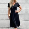 Summer O Neck Short Sleeve Solid Color Split Women's Loose Chic Dress