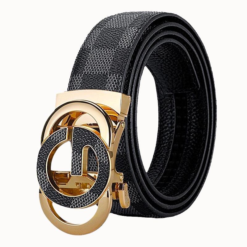 Men's Genuine Leather Belt with G Letter Automatic Buckle - Trendy Business Style for Young Men