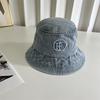 Retro Letter Embroidered Denim Bucket Hat Men and Women Spring and Summer Fashion Versatile Show Face Small and Old Wash Basin Hat