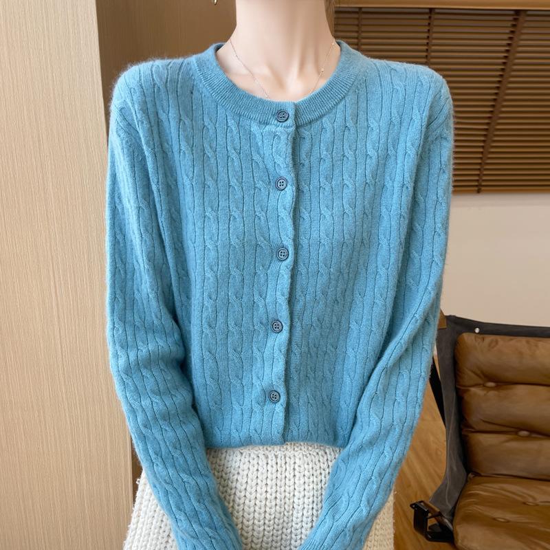 Осенний женский трикотаж с круглым вырезом, перекрученный кардиган, свитер, куртка