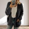 Women's Plush Coat Long Sleeves Single-breasted Jacket with Pockets Solid Color Thicken Warm Plush Coat