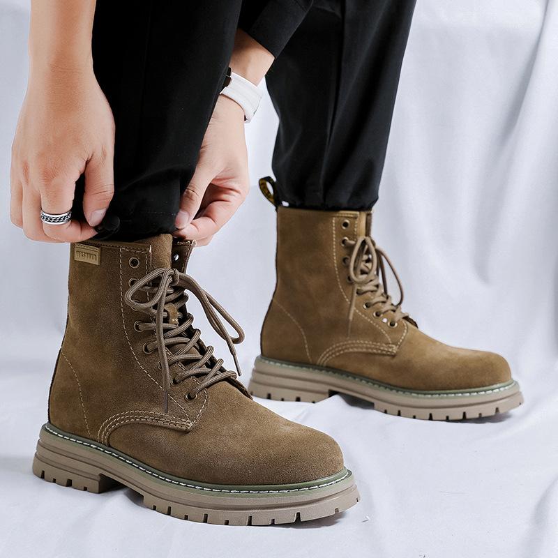 Новые ботинки Tooling Мужские осенне-зимние ботинки из ревеня Британский стиль Пара Желтый бархат Ботинки Мартина 8668-W