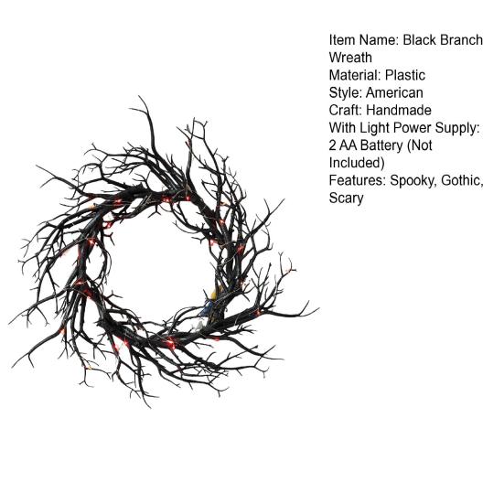 Хэллоуинский венок из черных веток для входной двери 18 дюймов Жуткий готический искусственный венок из веток для внутреннего и наружного украшения стен и окон на Хэллоуин