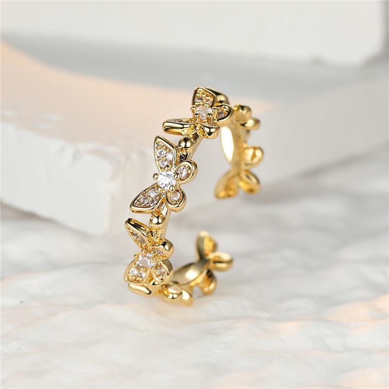 Изящные маленькие открытые кольца в виде бабочек для женщин, обручальное кольцо в стиле бохо с серебряным цветом и белым кубическим цирконием