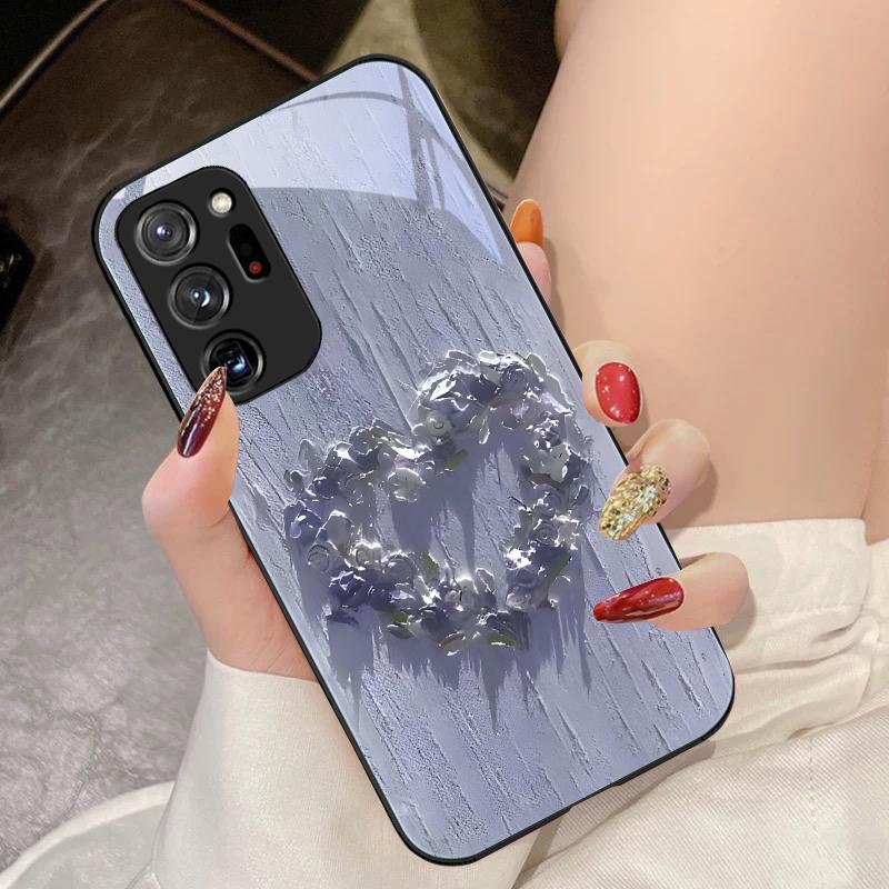 Чехол для телефона из закаленного стекла с цветком в форме сердца для Samsung Galaxy Note 8 9 10 PRO 20 Ultra A01 02 03 Core 04E 4G 12 13 5G