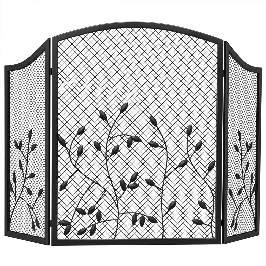 OMCOM Fireplace Screen, 3-Piece Foldable Fireplace Guard 122 x 75 cm