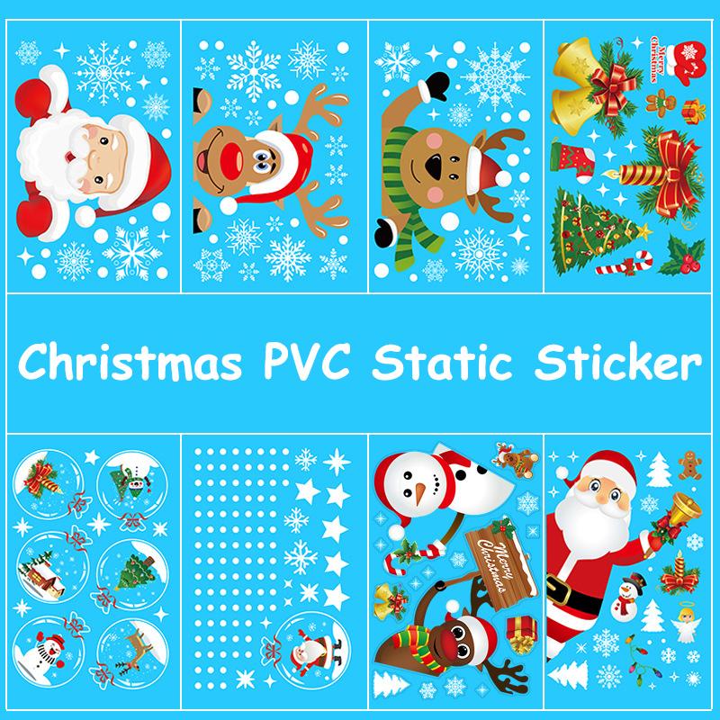 Статическая наклейка для вечеринки, новогоднее украшение для окон, украшения в виде лося, большая снежинка, настенная наклейка из ПВХ, стекла, Санта, дома, украшения на Рождество