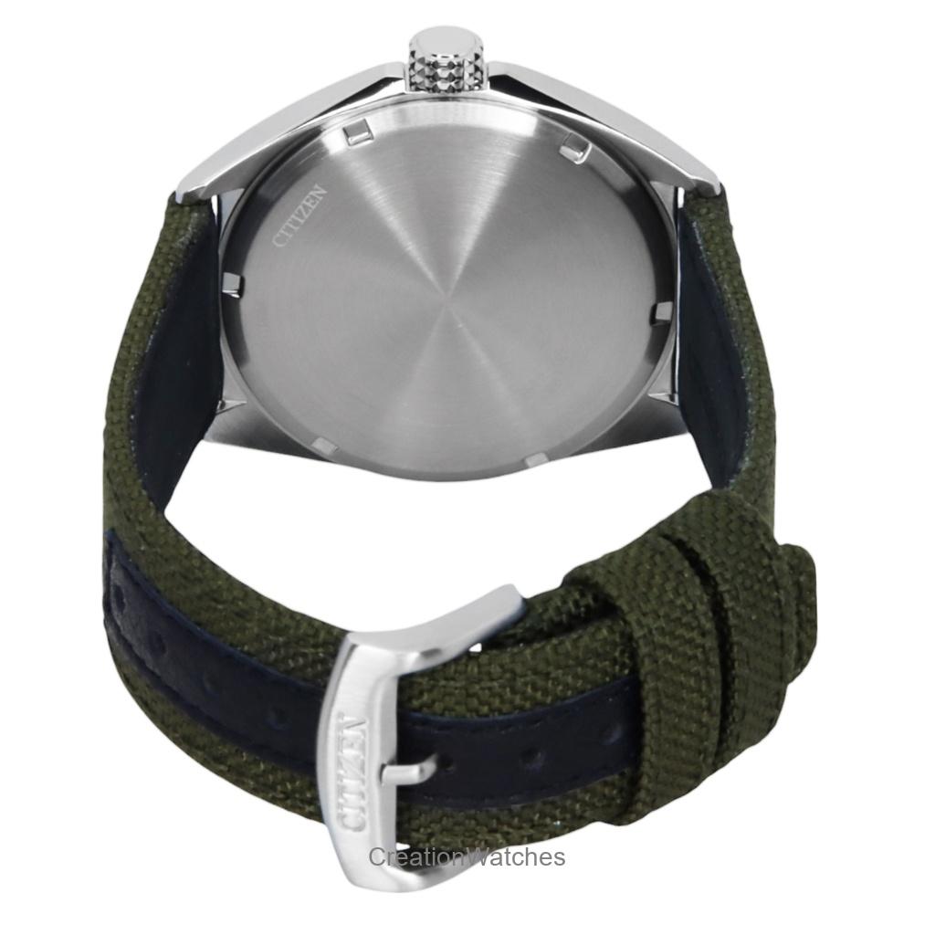 Citizen Eco-Drive Green Nylon Strap White Dial AW1571-09A 100M Men's Watch