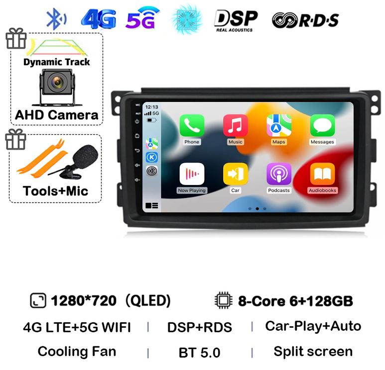 Android 14 Carplay Auto для Mercedes Benz Smart Fortwo W451 2006 2007 2008 2009 Автомобильное радио Wifi 4G GPS Мультимедийный плеер Стерео