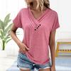 Женская футболка с V-образным вырезом, коротким рукавом, свободный крой, пуговицы, декор, однотонный пуловер, топы, повседневная одежда