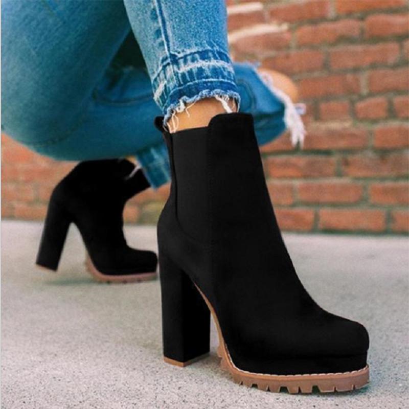 Women 'S Square High Heel Platform Shoes Xl Velvet Leopard Print Ankle Boots Thick Heel Low Boots Winter Shoes Women