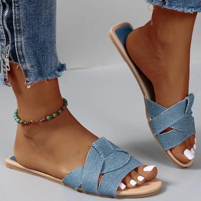 Женские новые тапочки на плоской подошве, тканые, удобная женская обувь, повседневные тапочки на нижней части, женская обувь, летняя