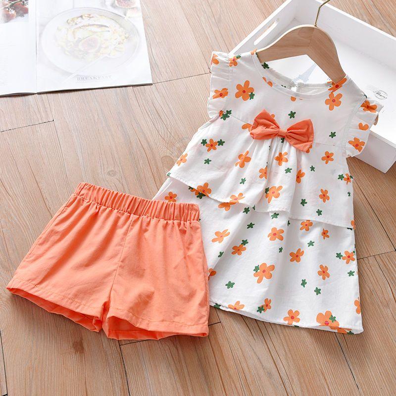 Летний повседневный комплект из двух предметов для девочек, новый универсальный комплект верхней одежды для детей от 1 до 5 лет, комплект с шортами