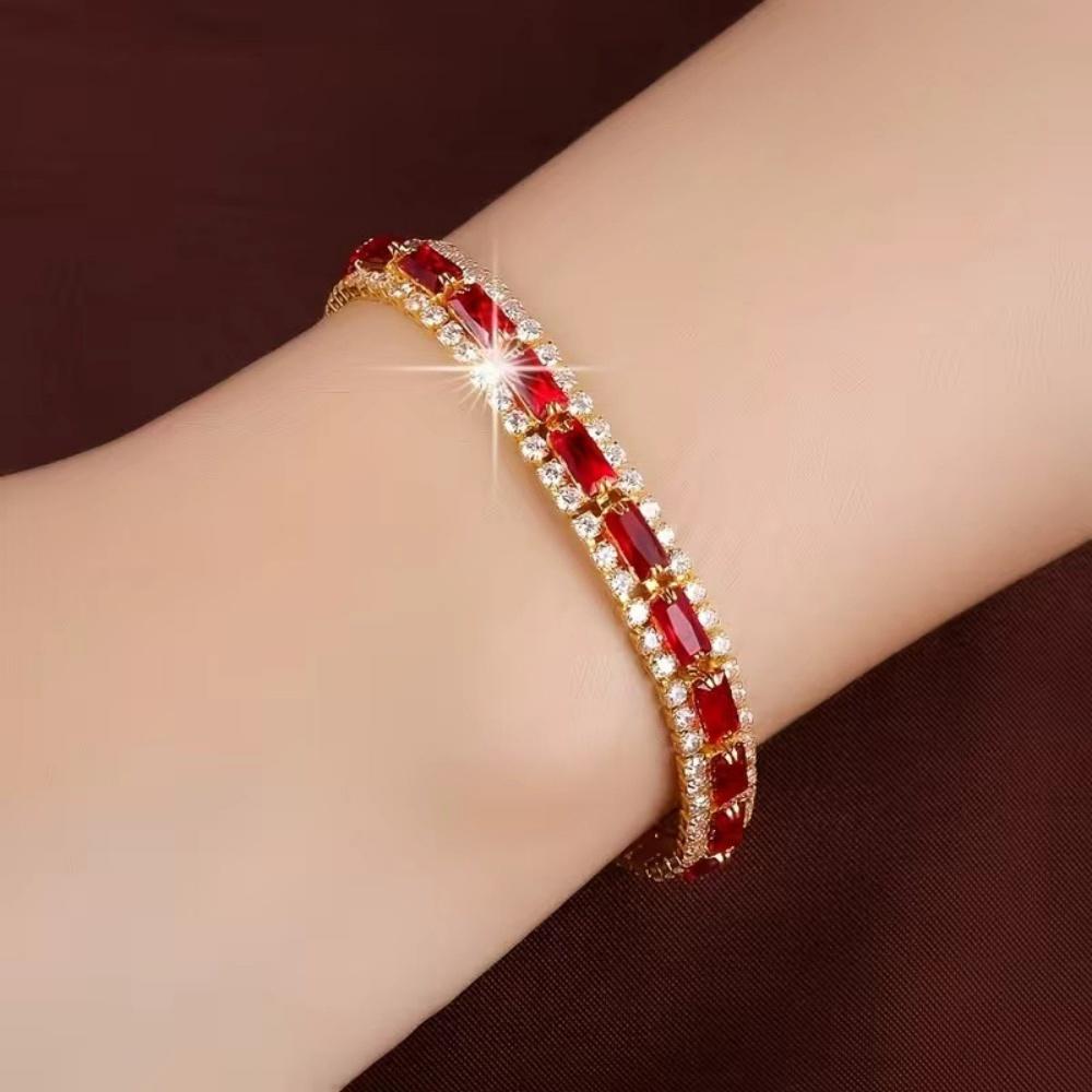 Charm Female White Green Red Blue Zircon Stone Rectangle Bracelet Gold Color Wedding Jewelry For Women