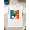 European sizes Boys' and Teens' T-Shirt with Fun Vintage Style "Badminton Shuttlecock and Colorful Stripes Background" Print