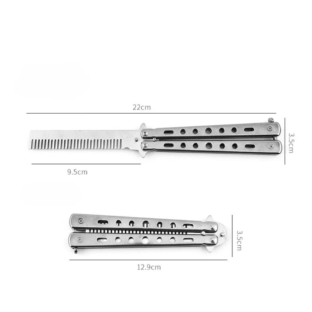 Складная расческа из нержавеющей стали, тренировочный нож-бабочка, расческа для бороды, усов, щетка для салона, парикмахерская, инструмент для укладки волос
