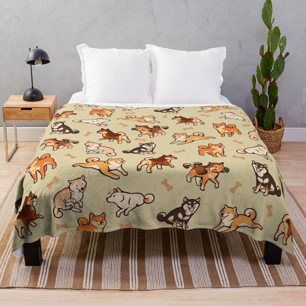 shibes in cream Throw Blanket
