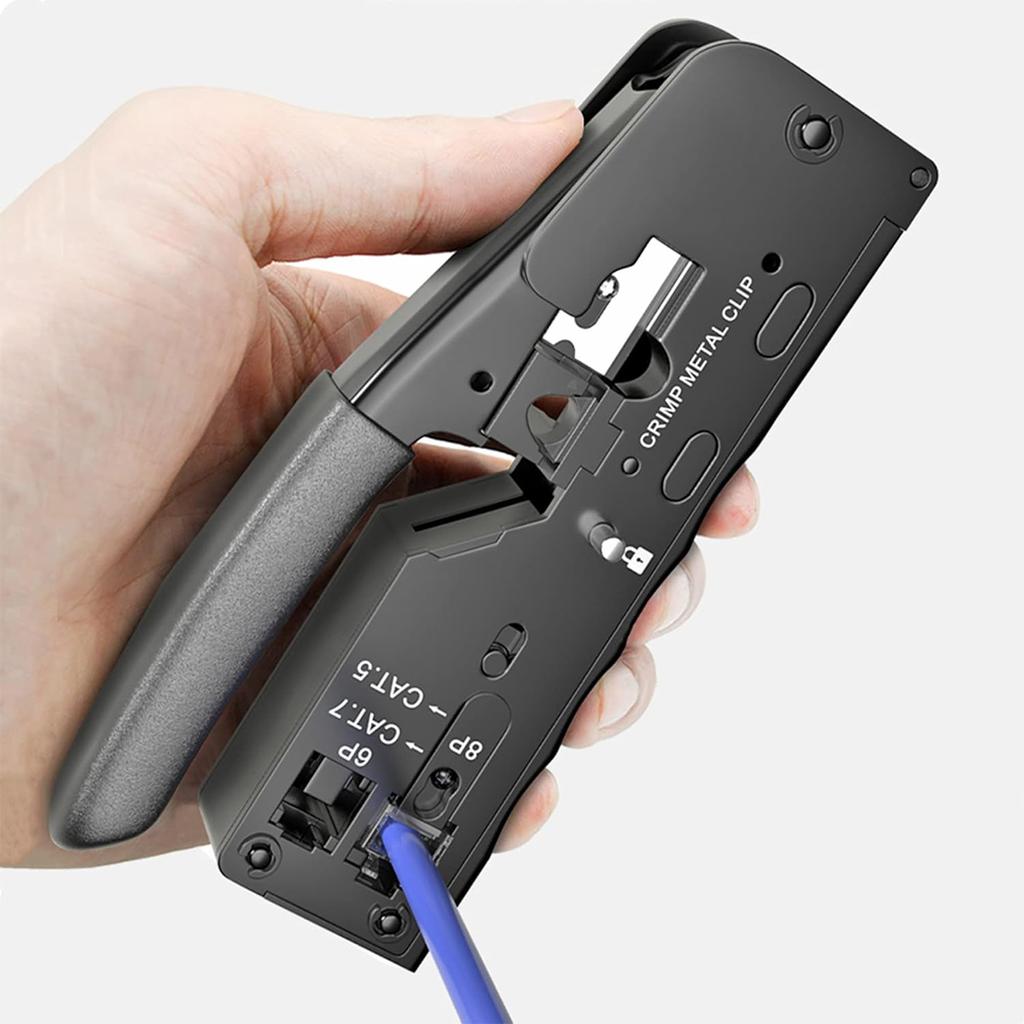 1pc Ratcheting Modular Data Cable Crimper / Wire Stripper / Wire Cutter for RJ11/RJ12 Standard, RJ45 Pass-Thru Connectors