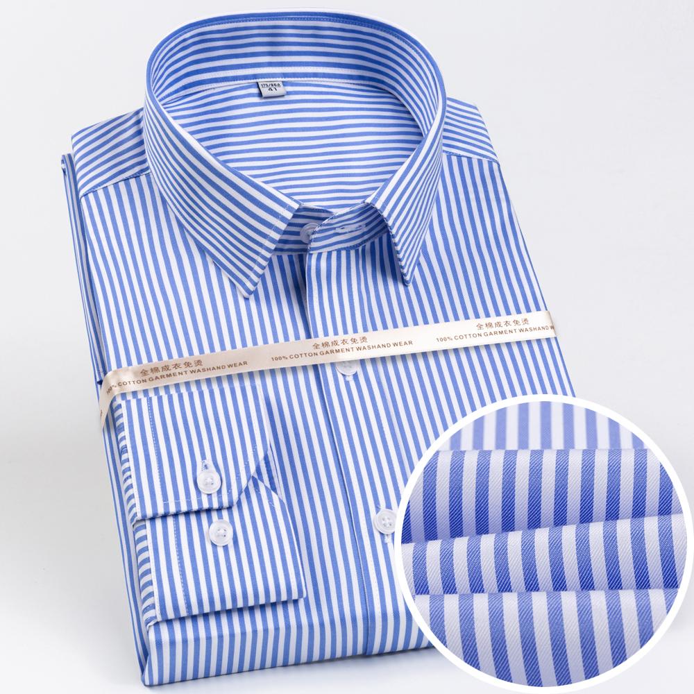Мужская немнущаяся хлопковая рубашка в полоску с длинным рукавом, воротником с отворотом и съемными косточками для воротника, клетчатая, для бизнеса и офиса