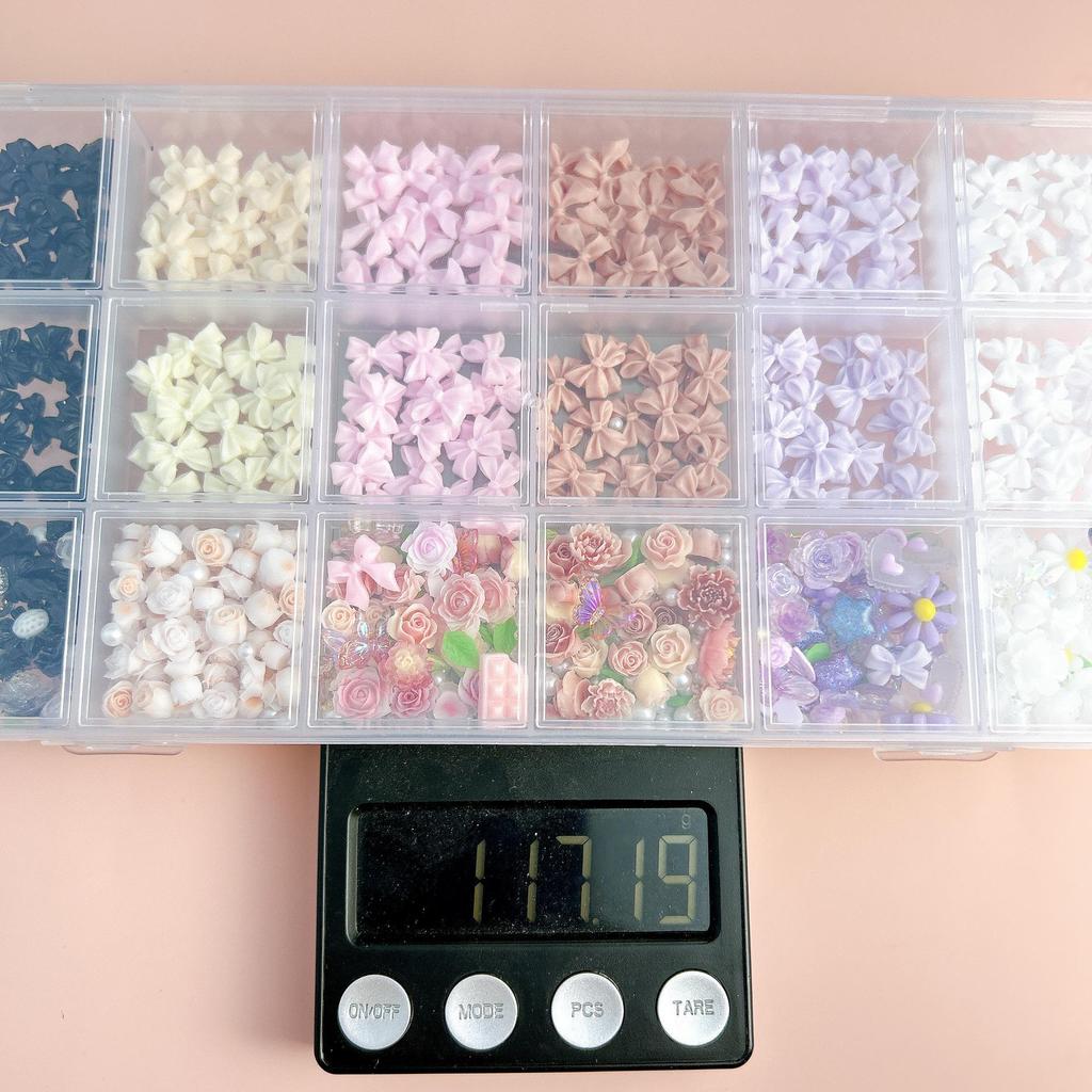 Cross-border Multi-grid Nail Art: Mix & Match Flowers, Butterflies, Hearts, Flat Back Rhinestones & Pearls