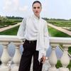 Womens Elegant French Style Wrap Neck Long Sleeve Blouse Loose Fit Office Wear Pure Color Shirt