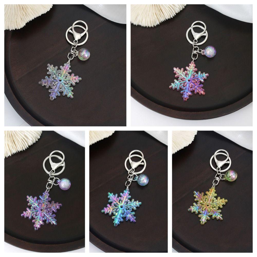 Acrylic Snowflake Keychain Creative Snow Bag Hanging Fashion Laser Colorful Pendant Kids