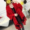 Winter Plaid Sleeves Shawl Warm Fringed Thickened Knitted Cardigan Large Size Fringed Cape