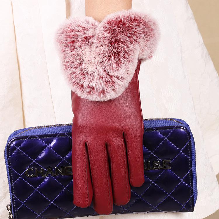 Warm Gloves for Women PU Leather Cold Proof Plus Velvet Thickened Rabbit Fur Mouth Outdoor Riding Cold Protection Autumn and Winter Gloves