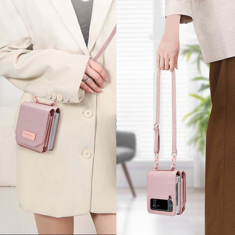 Кожаный чехол-кошелек с ремешком через плечо для Samsung Galaxy Z Flip 4 Flip3 5G Funda, роскошный кошелек-кошелёк-кошелёк, держатель для карт, чехол для телефона