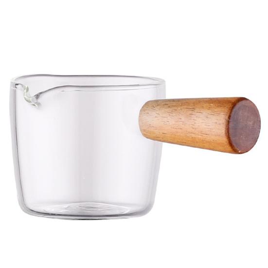 Glass Measuring Cup with Wood Handle Espresso Milk Coffee Mug 100ml Double Scale Clear Coffee Brewing Supplies