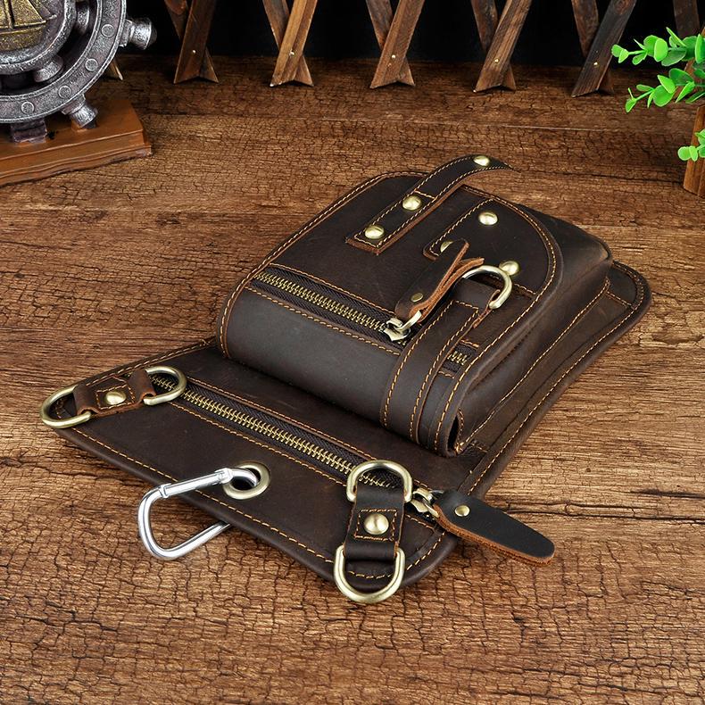 Mens Genuine Leather Multifunction Shoulder Crossbody Messenger Bag Hook Waist Pack Drop Thigh Leg Bag