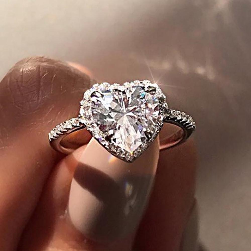 Fashion Crystal Heart Shaped Wedding Rings Women's Crystal Valentine's Day Engagement Rings Jewelry