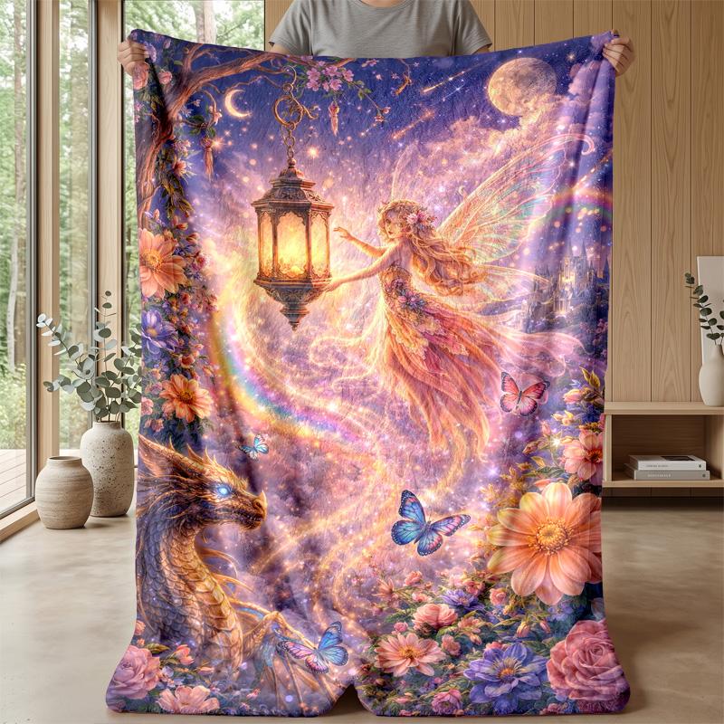 Fairy and Dragon Enchanted Night Theme blanket Lightweight Warm Flannel Blanket Decorative Throw Blanket for Home Decoration