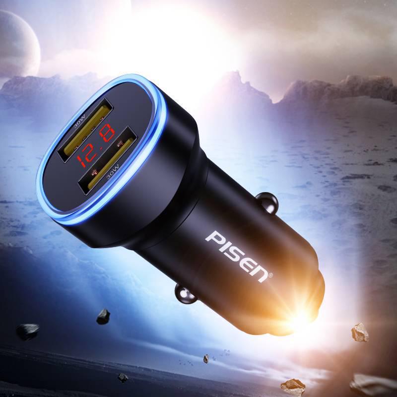 PISEN Super Fast Charging Car Charger with Retractable Cable - Compatible with Apple and Huawei Devices